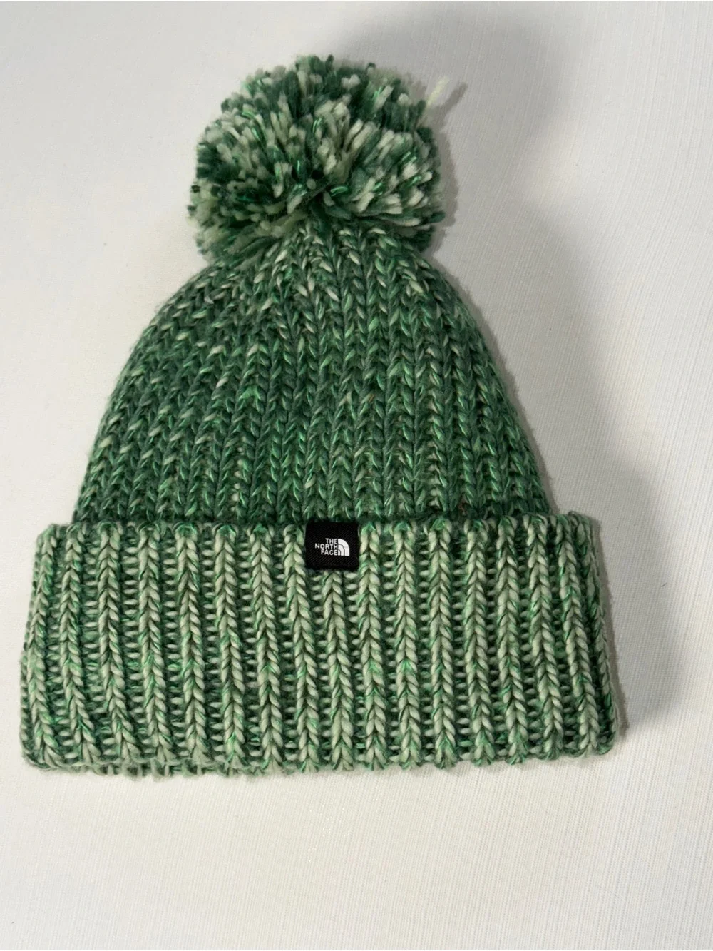 The North Face Women’s Green Marled Knit Pom Beanie Sherpa Fleece Lined OS
